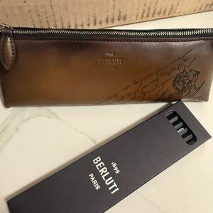 Berluti Brown Pencil Case and Pencils Leather